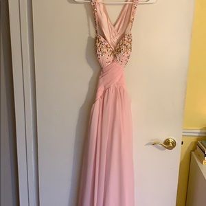 Pink, jeweled, long prom dress